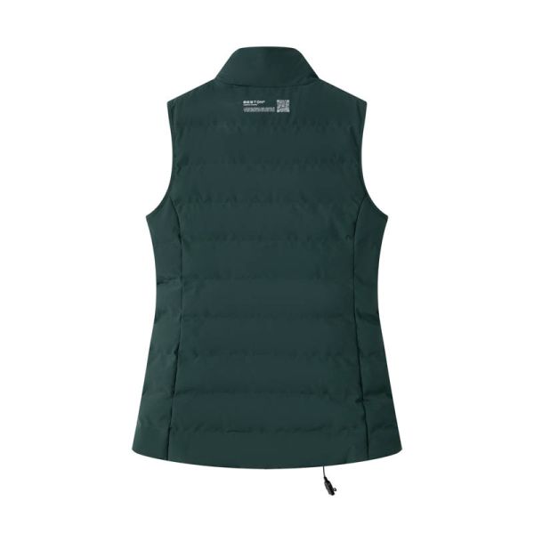 Women's Dark Green USB Heated Padded Vest with Slim Longline Fit and Built-in Heating System