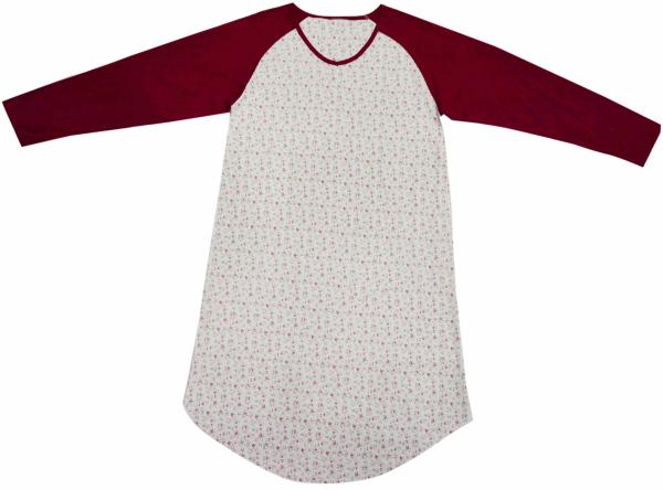 Ladies Cotton Jersey Red/Floral Printed Raglan Long Sleeve V Neck Nightdress Sleepwear Allover Print