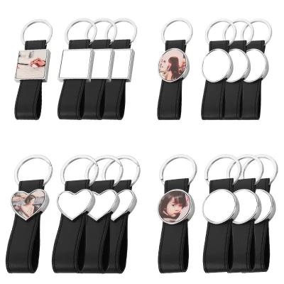 Chaîne à clef en métal sublimé en blanc sur mesure avec courroie en cuir pour l'impression par transfert de chaleur par sublimation