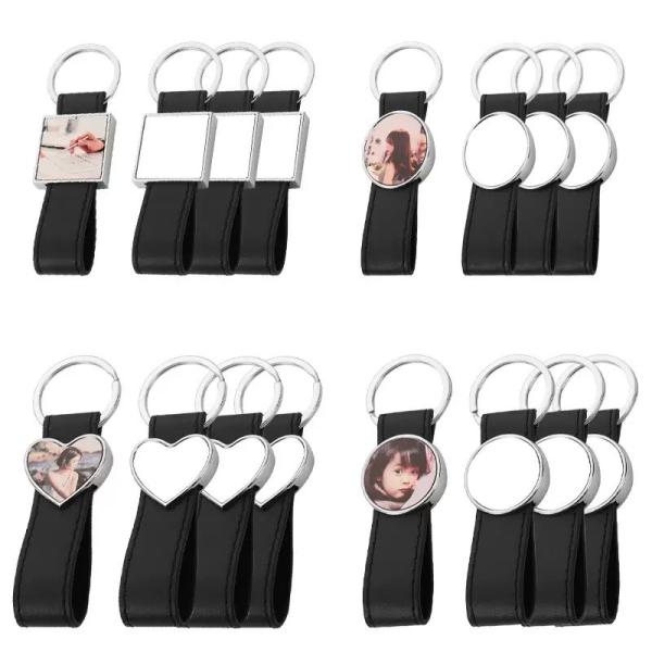 Chaîne à clef en métal sublimé en blanc sur mesure avec courroie en cuir pour l'impression par transfert de chaleur par sublimation