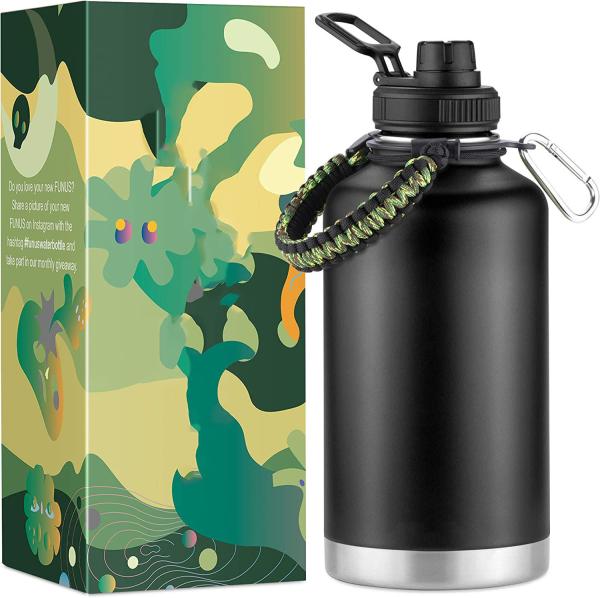 64 Oz Double Wall Vacuum Insulated Stainless Steel Water Bottle Wide Mouth With Lid