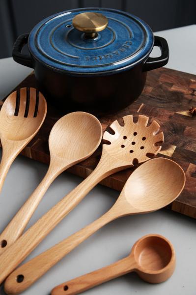 Non Stick Natural Wood Cooking Wooden Utensils Beech Wood Kitchen Utensils Set