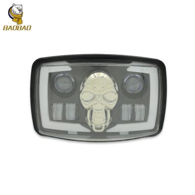 4 Inch Skull LED Headlight White Yellow Green Ring For Harley Davidson