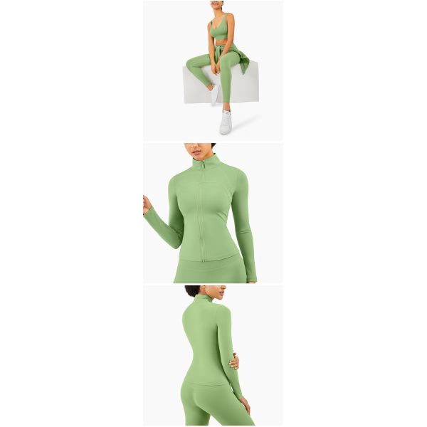 Шеи куртки 210gsm застежка-молнии йоги рукава спортзала Lulu женщин пригонка длинной высокой тонкая