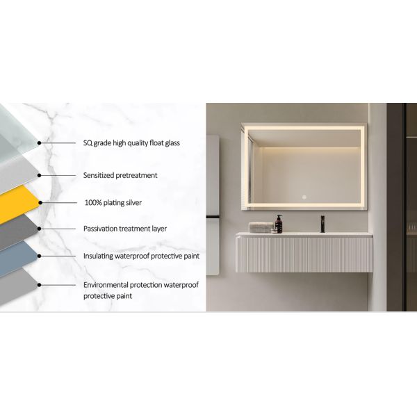 Perimeter Satin LED Border Mirror , Rectangle / Square LED Illuminated Bathroom Mirror