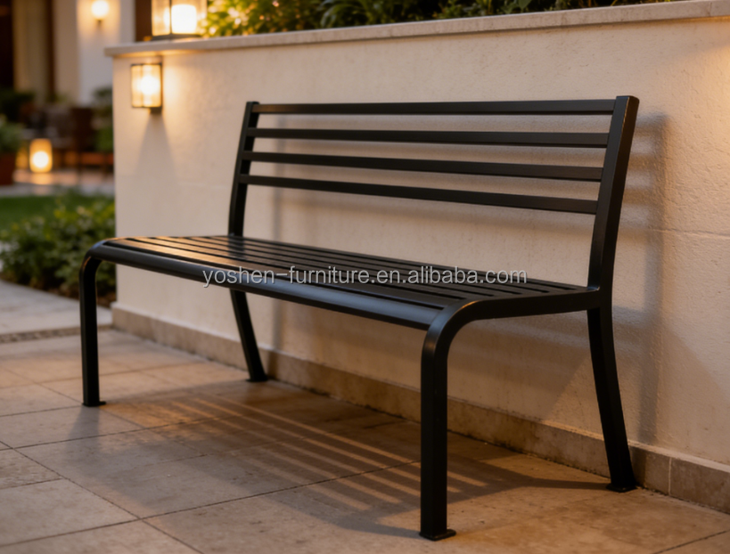 Commercial Grade Aluminum Bench for Public Spaces Heavy Duty All Weather Modern Hotel Plaza Courtyard Seating