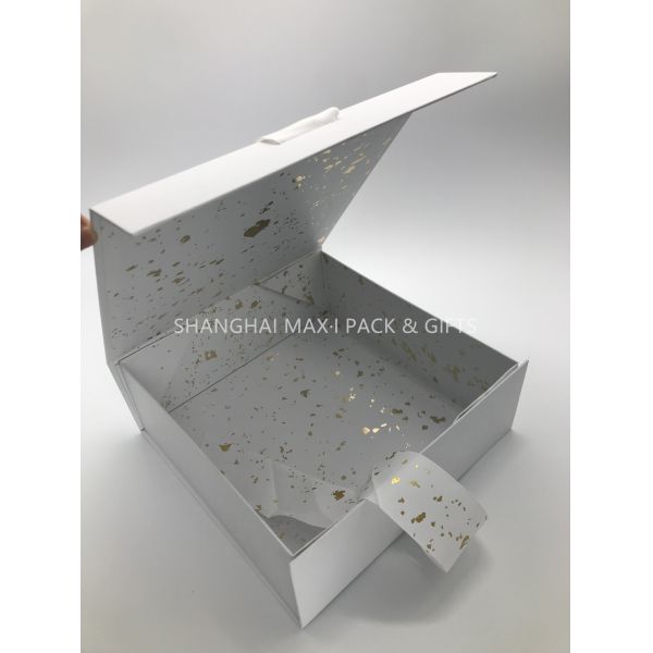 Small / Big Plain White Cardboard Gift Boxes With Lids Ribbon Bow Gold Foil Hot Stamping