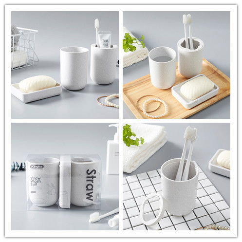 Wheat Toothbrush Cup Glass Soap Box Biodegradable Bathroom Wash Sets