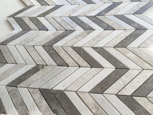 Chevron Brown Silver Marble Mixed Mosaic Tiles , 12x12 Mosaic Tile Sheets