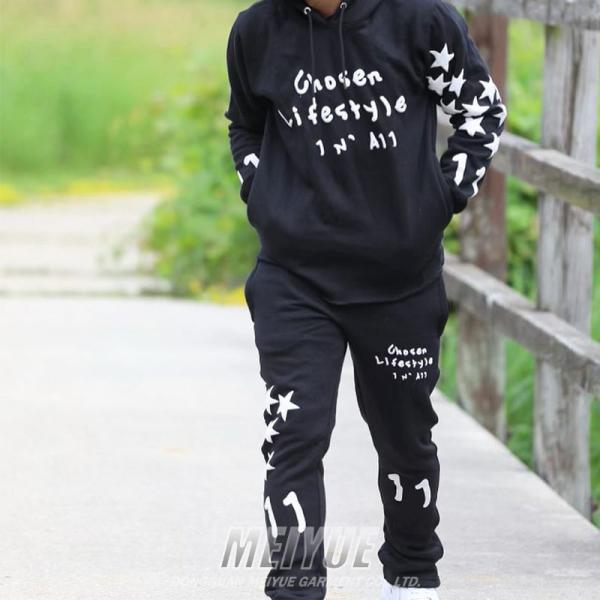 Raw Hem 3d Puff Printing Cut Edge Streetwear Tracksuit Hoodie Jogging Suit