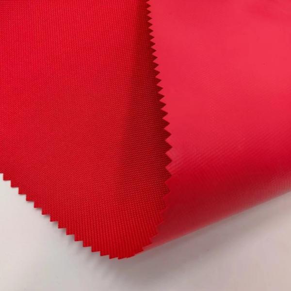 Red RPET Fabric 600D Polyester 58/60 Plain PVC Coating Fabric For Garment
