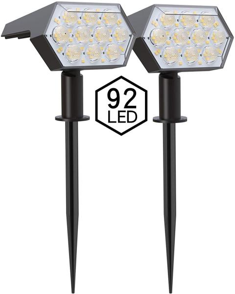Solar Landscape Spotlights 92 LEDs,IP65 Waterproof 2-in-1 Wireless Outdoor Solar Powered Wall Lights