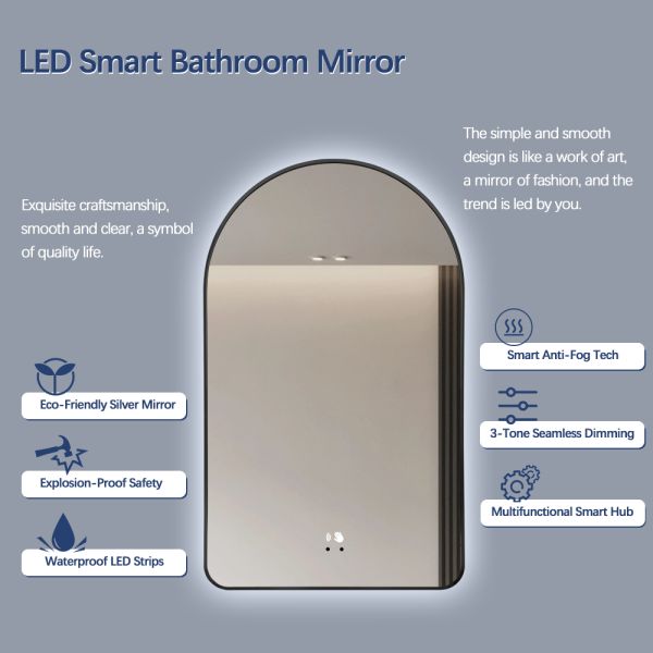 Aluminum Alloy LED Framed Mirror Anti Fog IP44 Waterproof For Bathroom Hotel Project