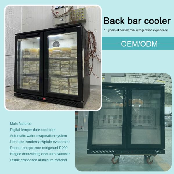 2 Doors Black Back Bar Cooler Under Counter Bottle Fridge