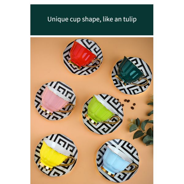 240ml Ceramic Gold Rim Porcelain Turkish Coffee Cups Tea Set Of 6