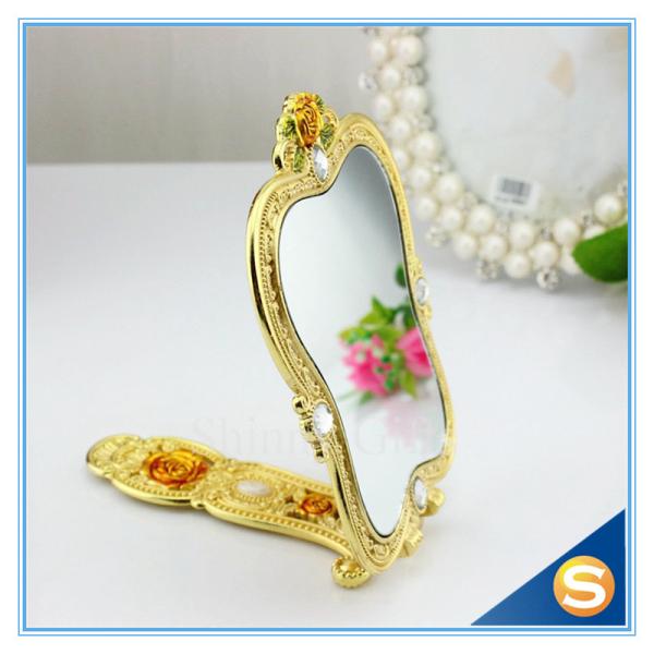 Rose Design Metal Materials Vanity Girl Hollywood Cosmetic Makeup Table Mirror With Handle Wedding Gifts