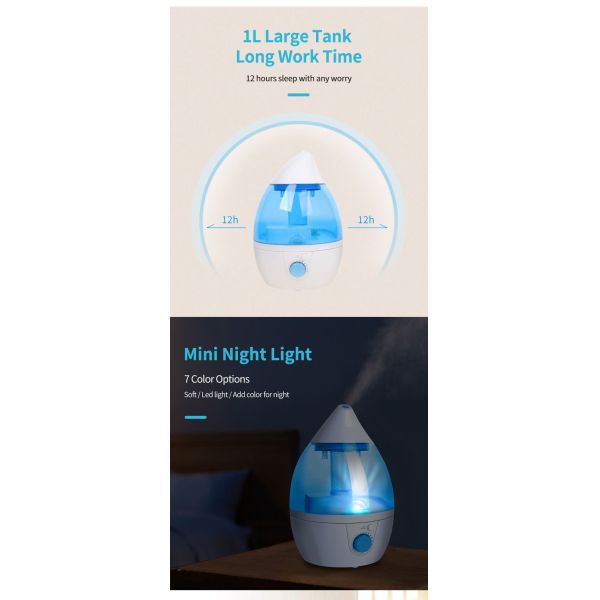 Silent 1.0-2.5L Capacity Humidifier for Home and Baby Room Water Shortage Protection