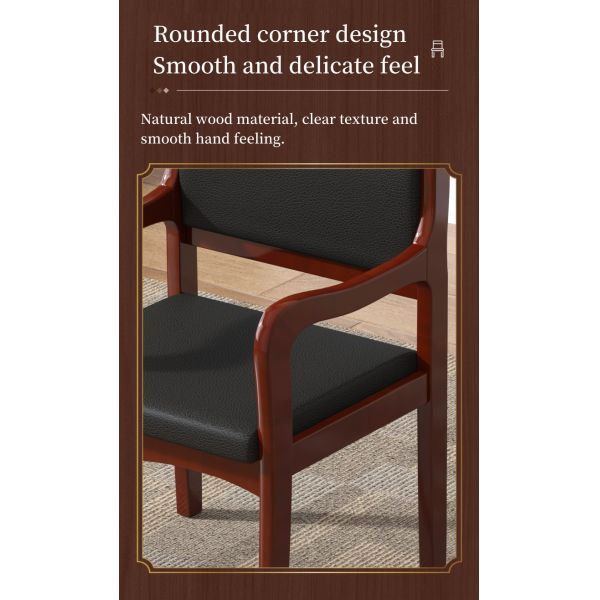 Modern Black Leather Guest Chair Practical Wooden Conference Training Room Meeting Office Chairs