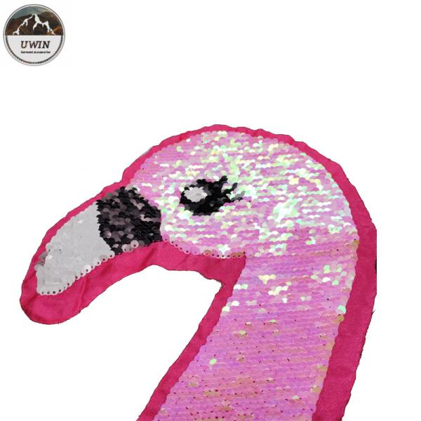 Fashion Large Reverse Sequin Patch Pink Bird Double Sided 3D Customized Color