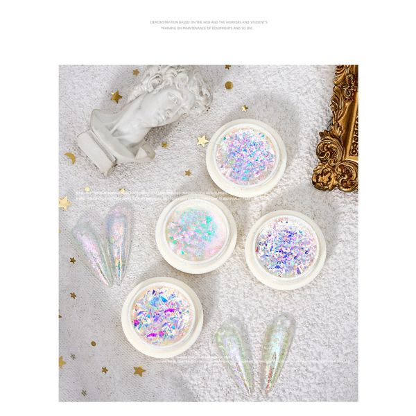 Plastic Hot Crystal Fire Opal Aurora Nail Art Cloud Flakes Chrome Powder Glitter