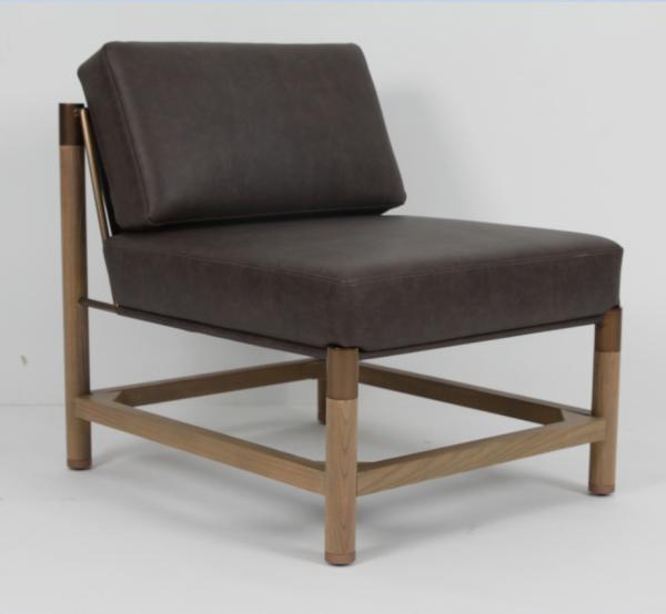 Modern Design Solid Oak Wood Lounge Chair Hotel Bedroom With Metal Accents