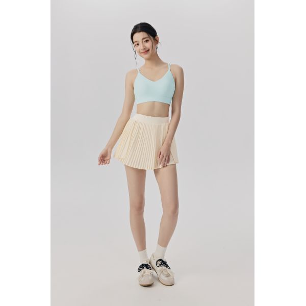 Cream Double Strap V-Neck Sports Bra for Yoga and Fitness with Soft Breathable Fabric Support