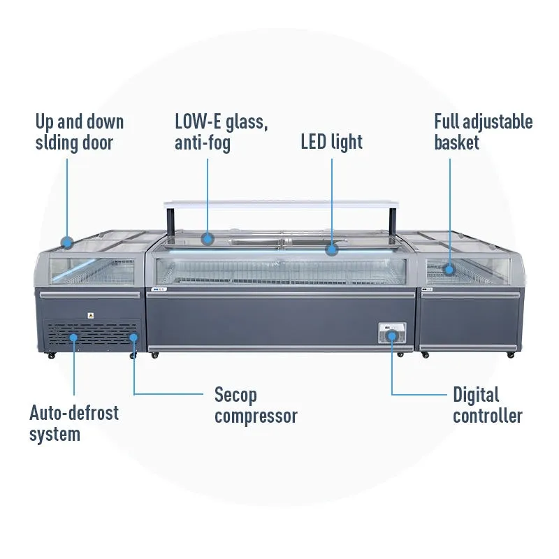 340W Combined Island Freezer Thermostat Commercial Refrigeration Equipment Double Doors