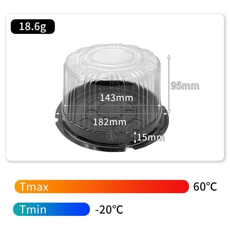 6/9 Inch Round Clear PET Dome Cake Container with Black Base Disposable Cake Packaging Box