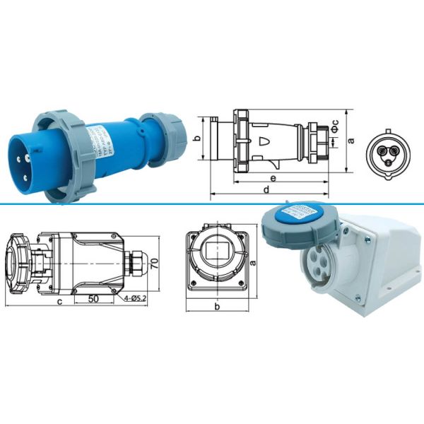 Промышленный розетка 16 ампер 220-250 В 3 пинсов Стенный монтаж Тип для промышленного оборудования