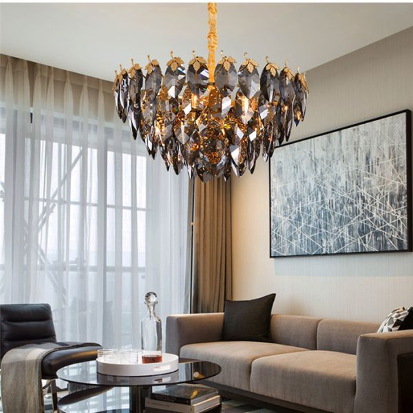 Crystal E14 Plating Modern Pendant Light Smoky Gray Color