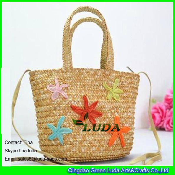 LUDA natural kids beach bags small wheat straw beach bag with emboridery seashall