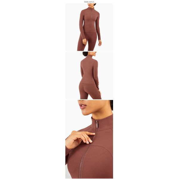 Шеи куртки 210gsm застежка-молнии йоги рукава спортзала Lulu женщин пригонка длинной высокой тонкая