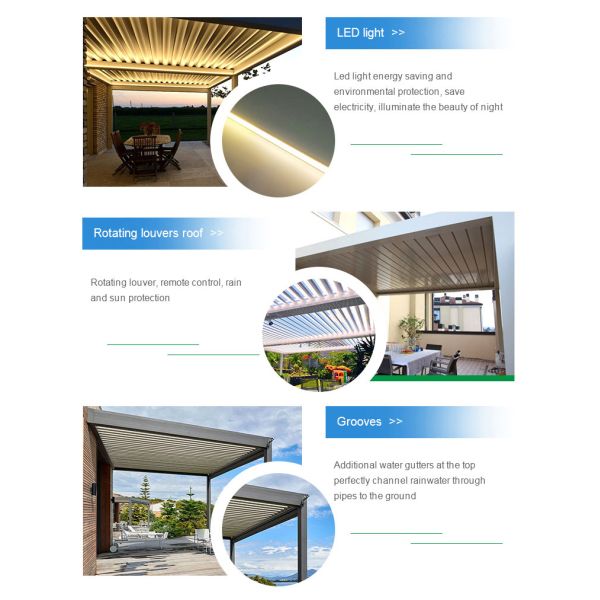outdoor Aluminum alu Motorized Opening louver shutter Roof Pergola gazebo pavilion canopy awning shelter for backyard