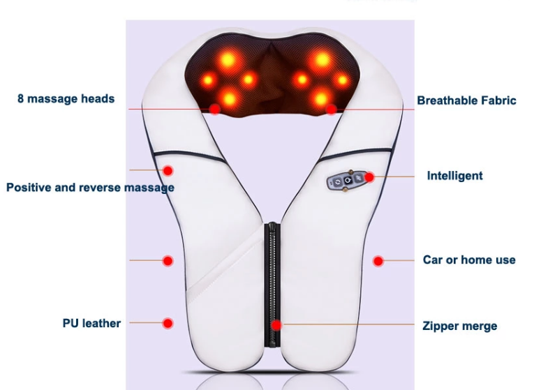 Intelligent PU Shiatsu Neck Shoulder Massager Positive And Reserve Zipper Merge