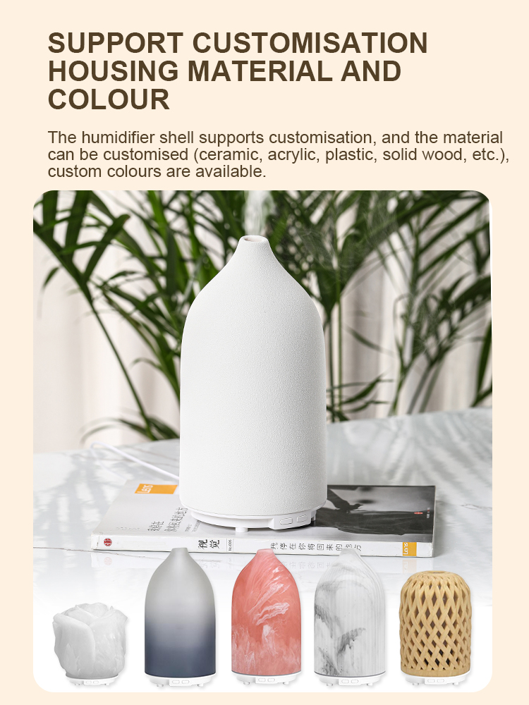 Ceramic Shell Aroma Diffuser with 3 Spray Modes, 2/4/8H Timer LED Indicator, Warm Yellow & 7-Color LED Lights