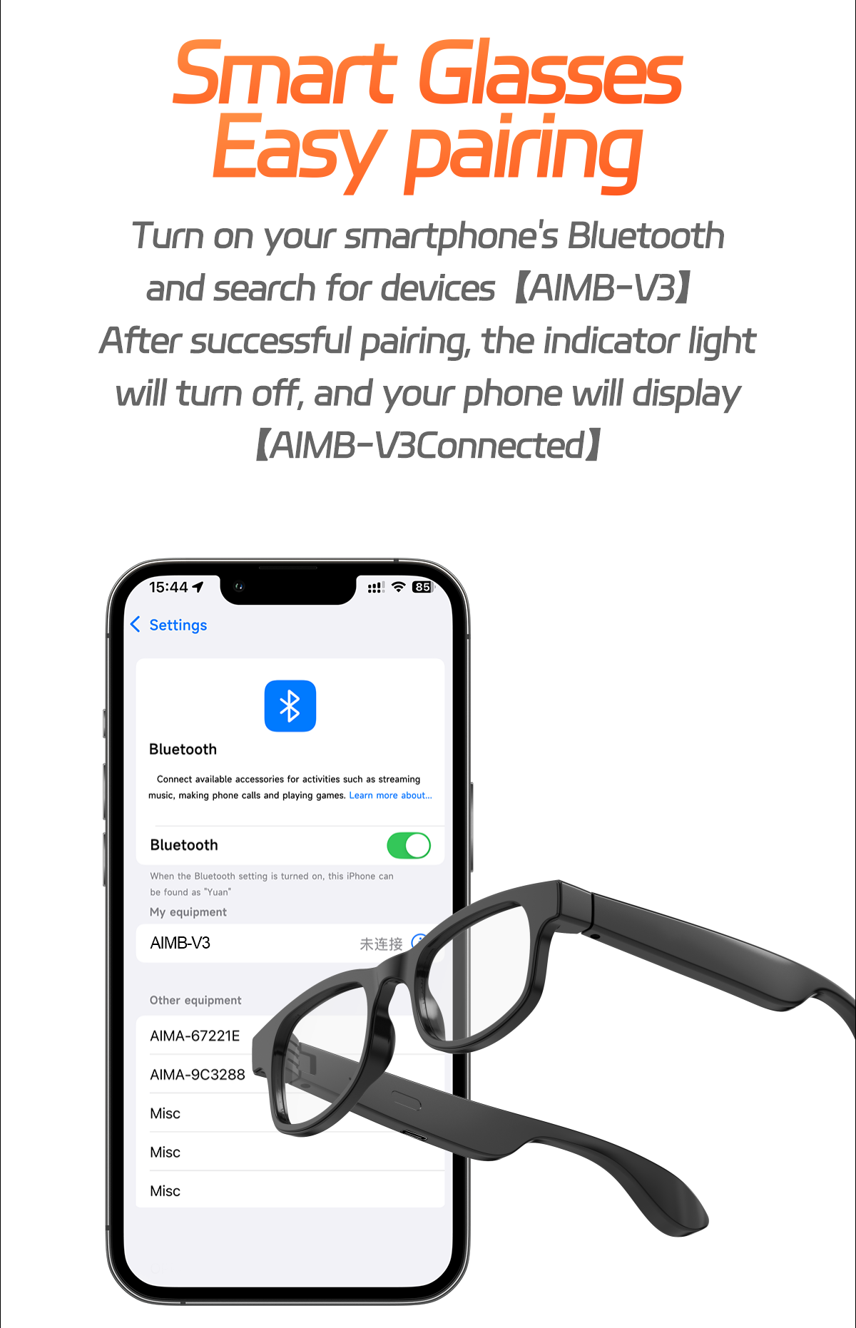 SHUNXIANG AIMB-V3 Anti-Blue Light Smart Glasses AI Voice Assistant Music Control Camera Remote Type-C Charging Voice App Control