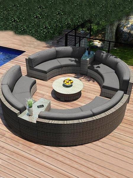 Popular Modern Garden Hotel Courtyard PE Rattan Curved Diâmetro 3M Sofa Set