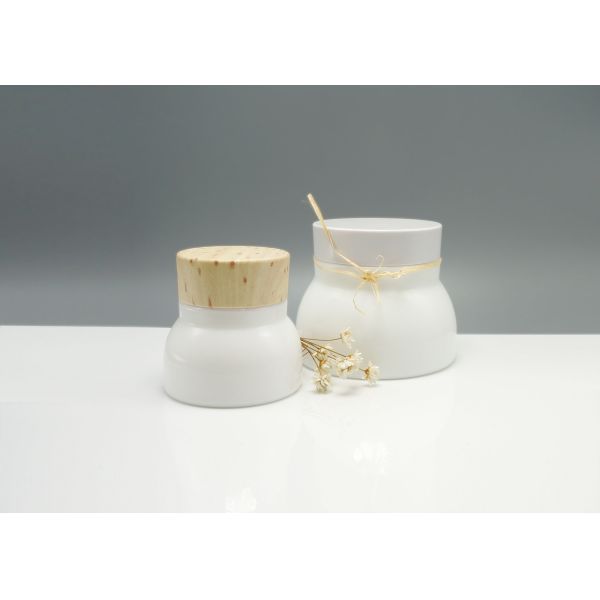 1.7OZ 50ml opal white glass cosmetic jars with crystal look lid, luxury skin care glass primary packaging