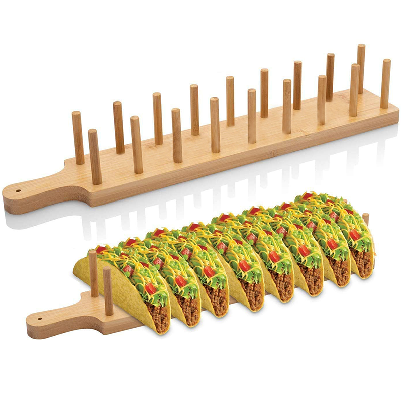 Multifuncional Bamboo Burrito Rack 8 Slot da cozinha Tortilla Stand Food Serving Tray