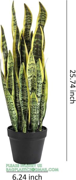 Artificial Snake Plant 26 inches Fake Sansevieria Artificial Potted Plants for Indoor and Outdoor, Home, Office