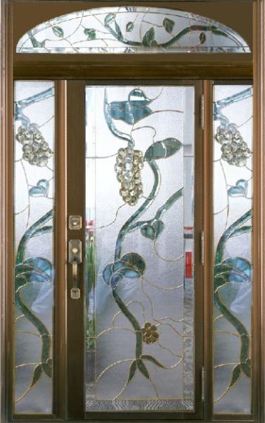 grape design style  of decorative glass panel in wooden door