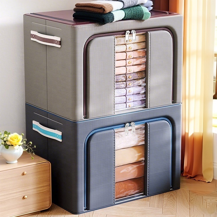 High Quality Steel Frame Fabric Foldable Cloth Storage Box Stackable Organizer for Home Office