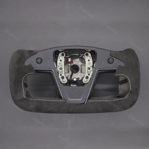 Customized Available Durable Soft Fluffy Black suede Hand Sewing Steering Wheel Cover Wrap for for Tesla Model S X 2022-2023
