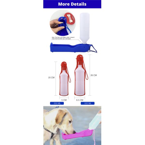 250ml 500ml Portable Dog Water Bottle Feeder Bowl For Pet Outdoor Travel Drinking