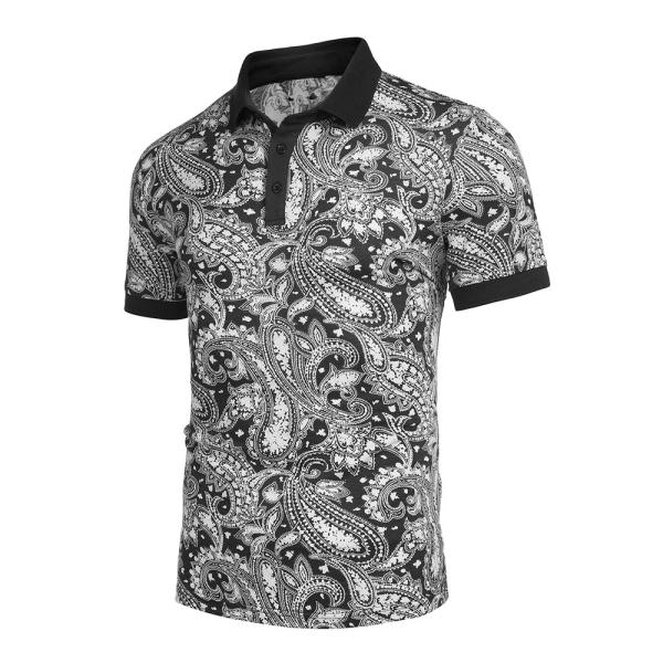 Tecido de malha Homens Slim Fit Paisley Polo T-shirts Floral Impressão camisa MACTING