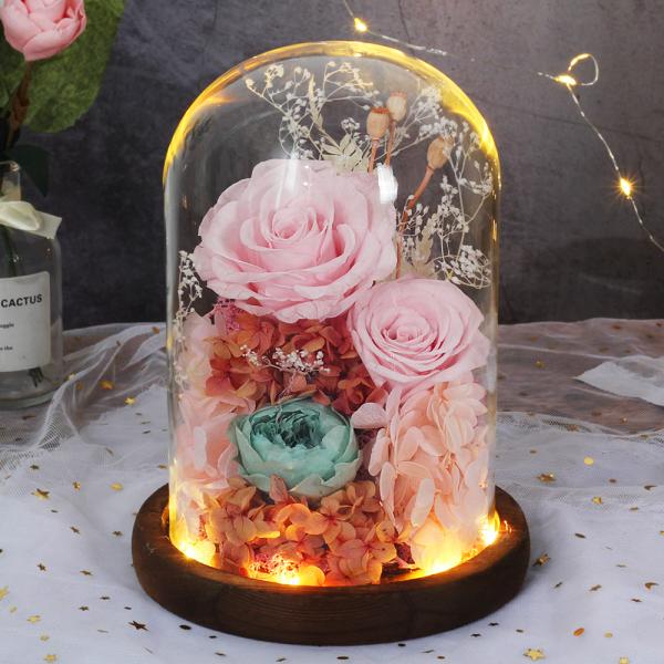 Eternal Preserved Flower Centerpiece Wedding Decor Element Rose Glass Dome