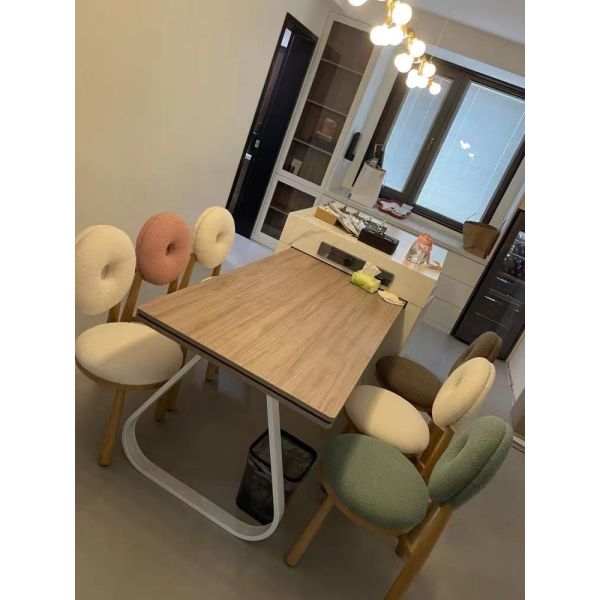 Oak Wooden Cashmere Dining Chairs Lamb Velvet For Modern Office