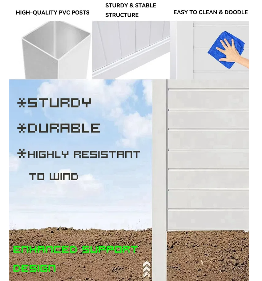 Outdoor PVC Vinyl Privacy Fence Panels  6ft*8ft Horizontal Rail Type