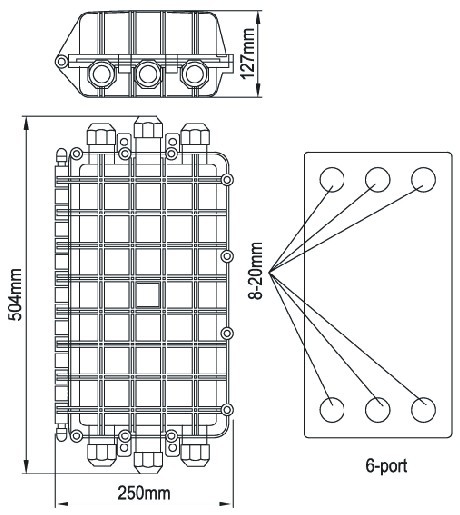 Коробка замка для канатов волокна портов ПК 6, встроенная коробка распределения оптического волокна Сплиттер