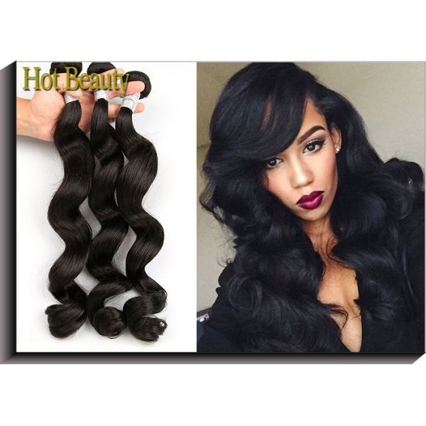 6A Grade Black Virgin Human Hair Extensions Natural Wave Full Head Bundles